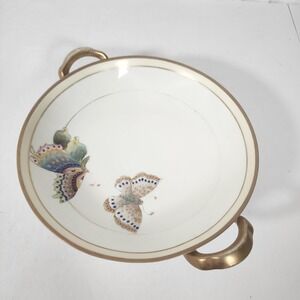 Antique Hand‎ Painted Nippon Butterfly Porcelain Handled Bowl Gold Trim